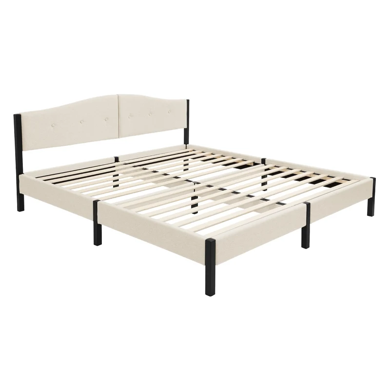 Polsterbett 180x200 cm, Beige, Doppelbett mit stabilem Bettgestell, Bett mit gepolstertes Kopfteil & Lattenrost, Jugendbett ML-Design