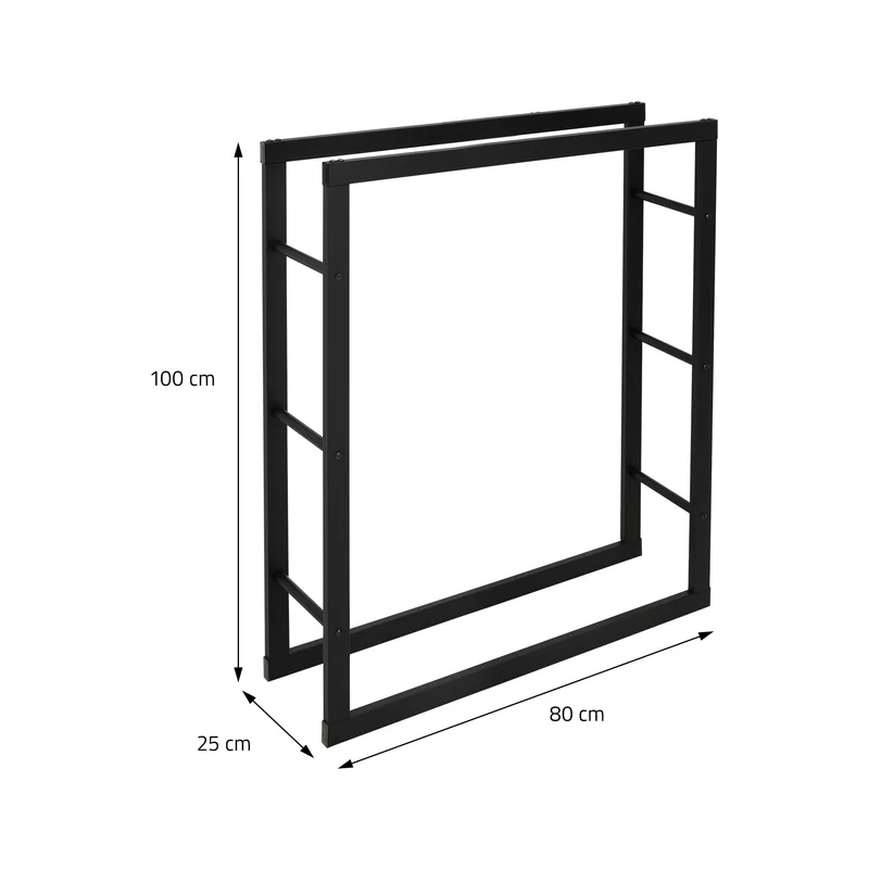 Kaminholzregal 80x25x100 cm Schwarz aus Metall ML-Design