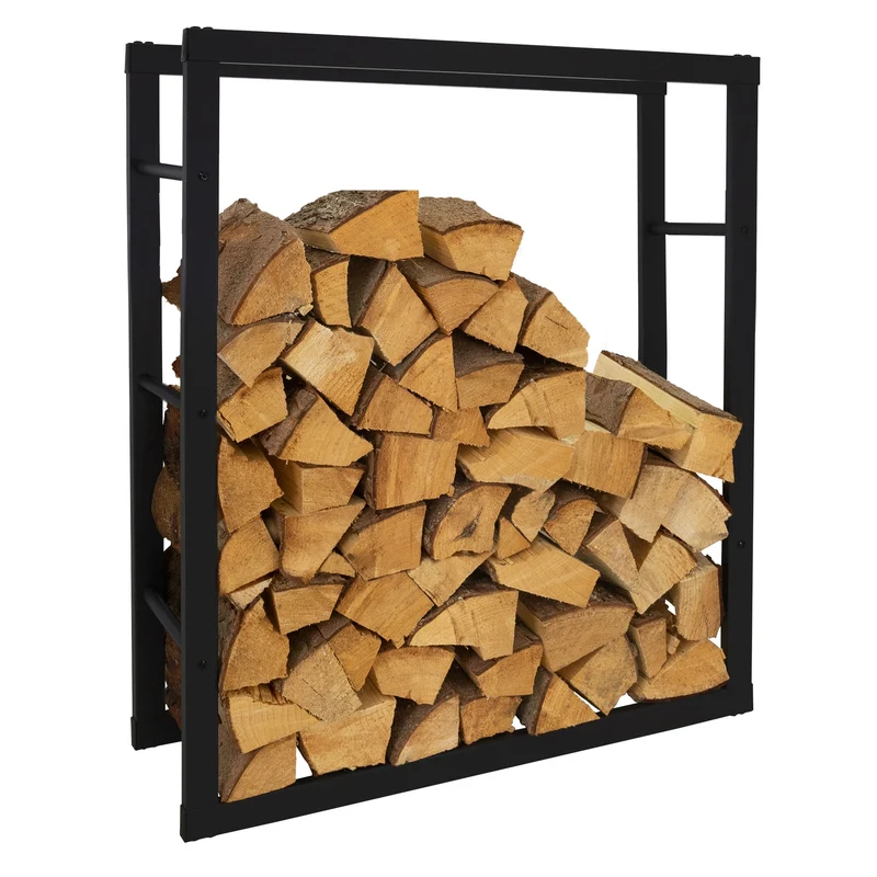 Kaminholzregal 80x25x100 cm Schwarz aus Metall ML-Design