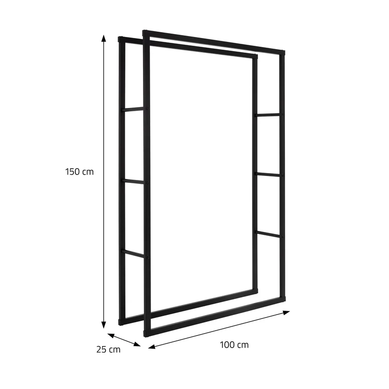Kaminholzregal 100x25x150 cm Schwarz aus Metall ML-Design