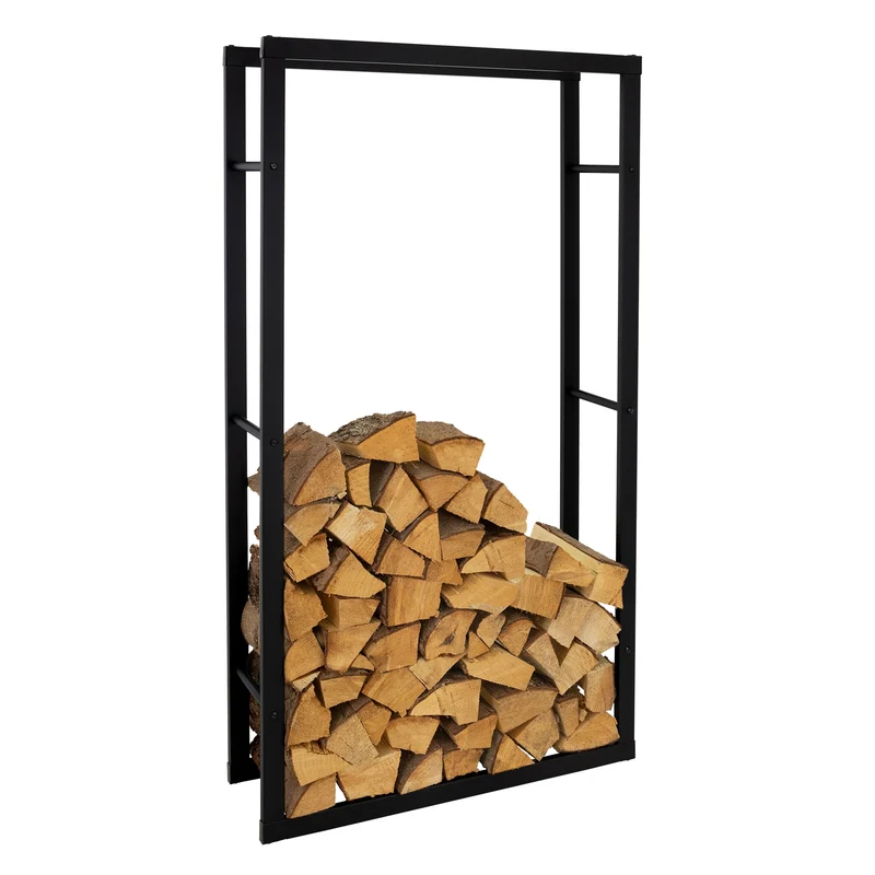 Kaminholzregal 80x25x150 cm Schwarz aus Metall ML-Design