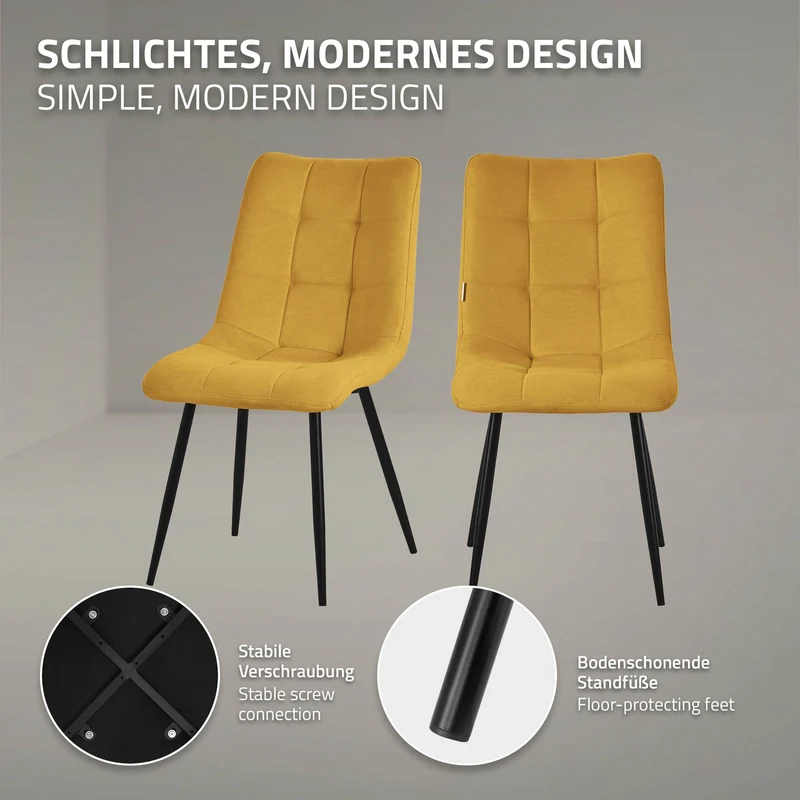 Esszimmerstühle 4er Set Senfgelb Küchenstuhl mit Polyesterbezug und Stahlbeinen ML-Design