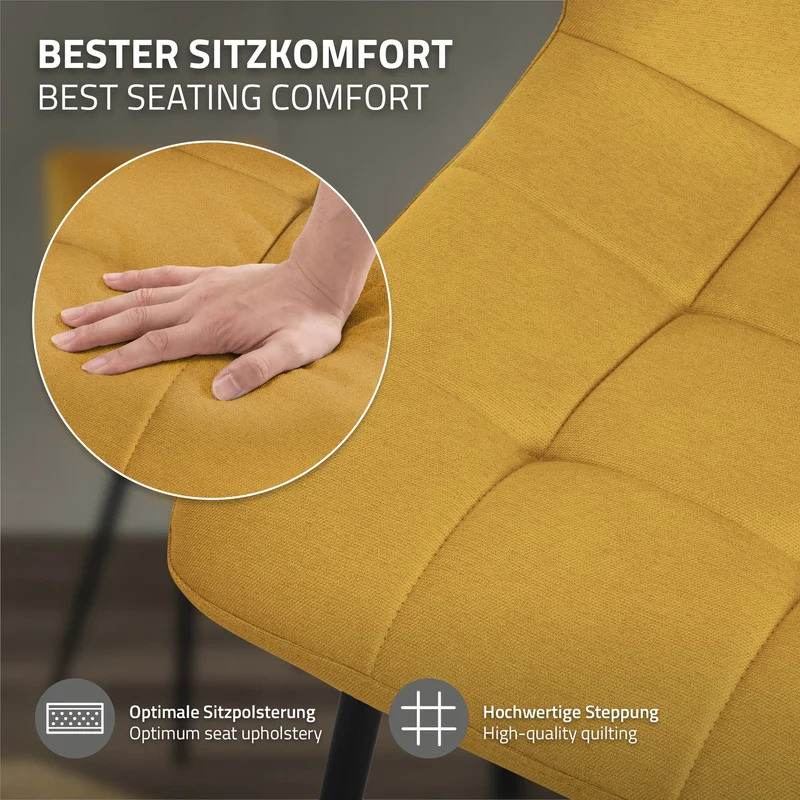 Esszimmerstühle 4er Set Senfgelb Küchenstuhl mit Polyesterbezug und Stahlbeinen ML-Design