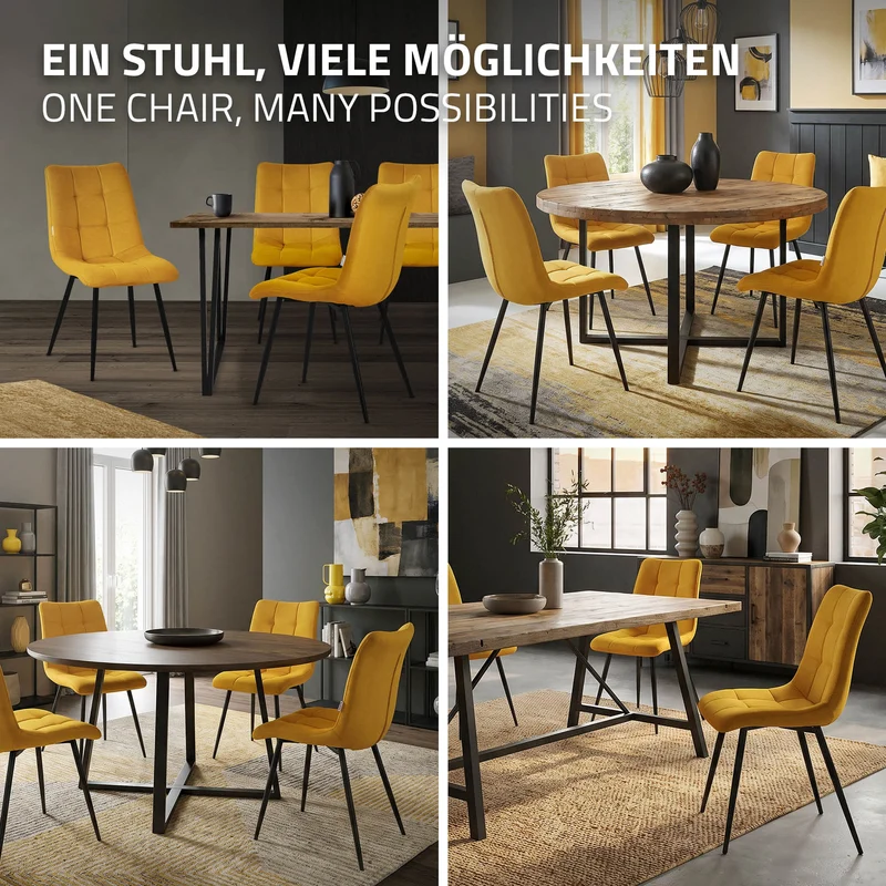 Esszimmerstühle 4er Set Senfgelb Küchenstuhl mit Polyesterbezug und Stahlbeinen ML-Design