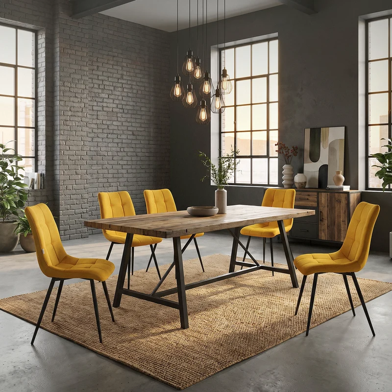 Esszimmerstühle 4er Set Senfgelb Küchenstuhl mit Polyesterbezug und Stahlbeinen ML-Design