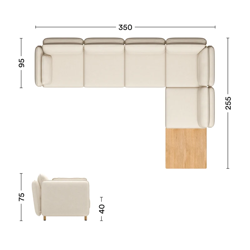 Ecksofa Mio Soft 5-Sitzer mit Tisch Eiche