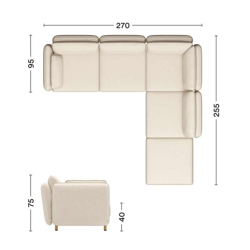 Ecksofa Mio Soft 4-Sitzer mit Chaiselongue Eiche