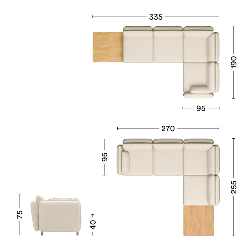 Ecksofa Mio Soft 4-Sitzer mit Tisch Eiche