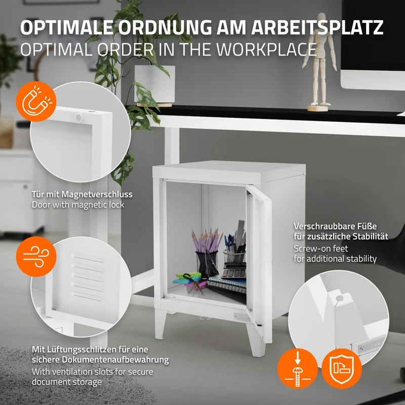 Aktenschrank Büroschrank Industrial 40x30x57,5 cm Weiß aus Stahl ML-Design