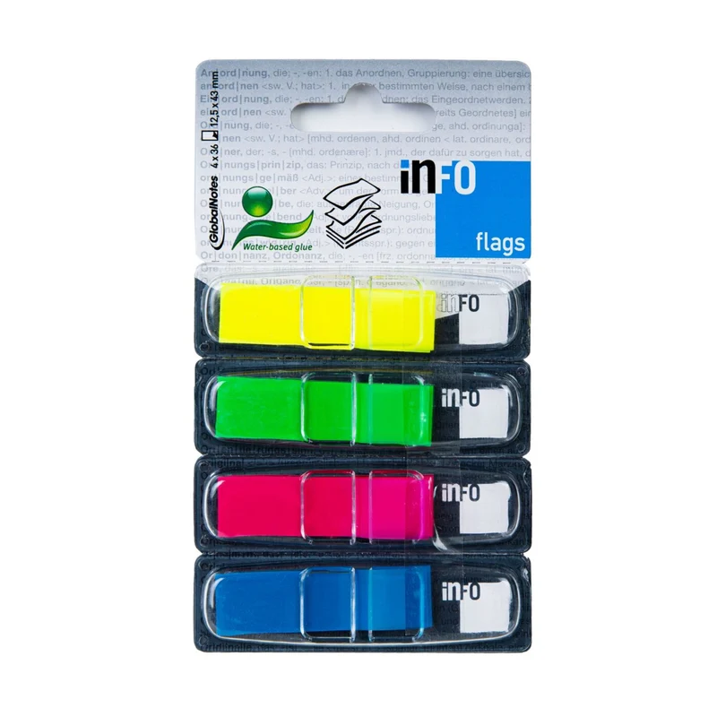 INFO FLAGS selbstklebende Markierungsstreifen im Spender 12,5×43 mm / 36 Blatt, 4 Farben