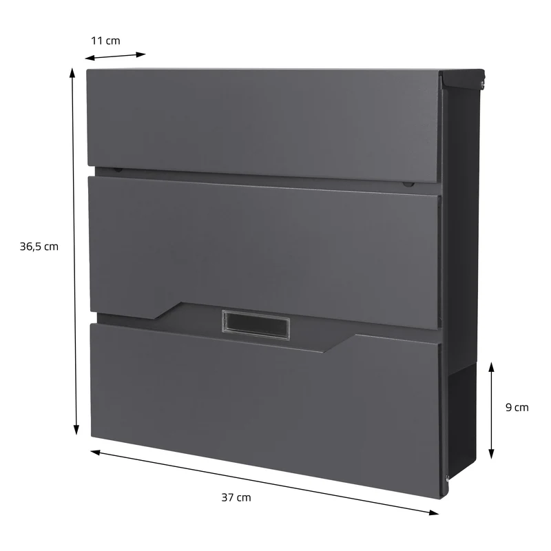 Briefkasten mit Zeitungsfach 37x11x36,5 cm Anthrazit aus Edelstahl
