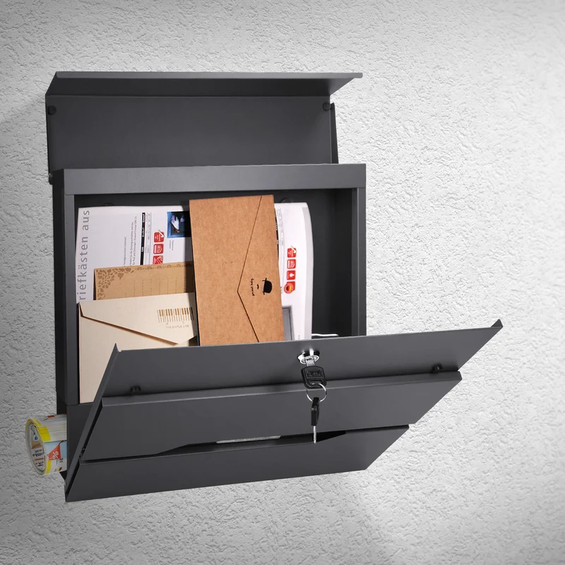 Briefkasten mit Zeitungsfach 37x11x36,5 cm Anthrazit aus Edelstahl