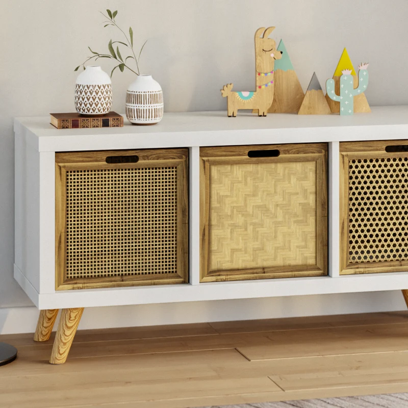 Kallax Rattan Korb mit Wiener Geflecht und Holzrahmen, 32 x 34 x 32cm