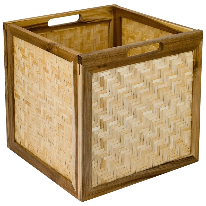 Kallax Rattan Korb mit Wiener Geflecht und Holzrahmen, 32 x 34 x 32cm