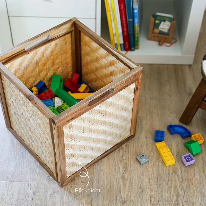 Kallax Rattan Korb mit Wiener Geflecht und Holzrahmen, 32 x 34 x 32cm