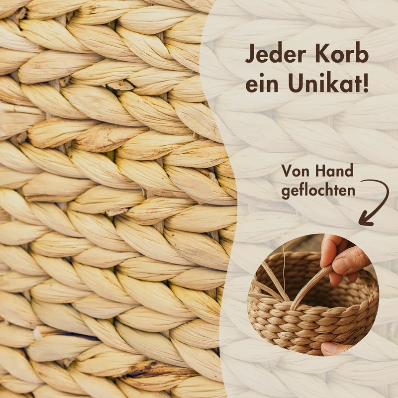2er Set Korb aus Wasserhyazinthe 30 x 34 x 15cm für halbes Kallax Fach, Flechtkorb