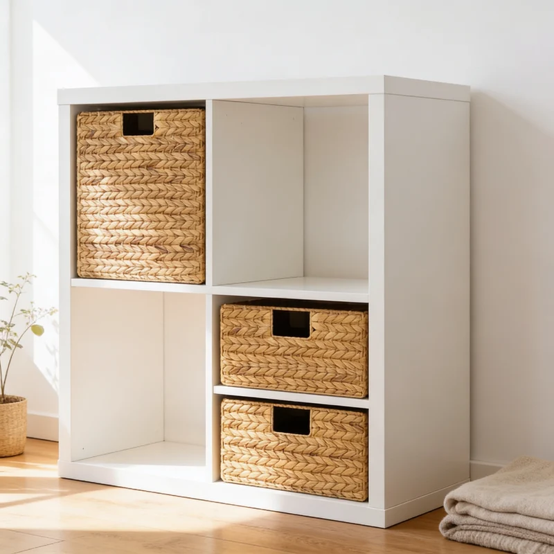 2er Set Korb aus Wasserhyazinthe 30 x 34 x 15cm für halbes Kallax Fach, Flechtkorb