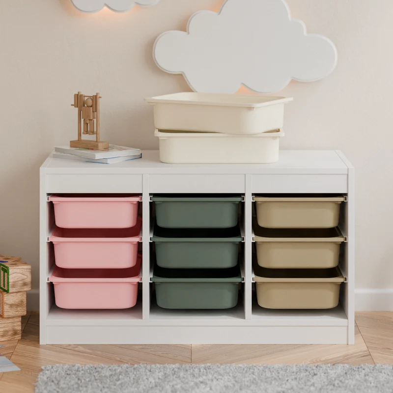 Box "TRÖVI" für IKEA Trofast Regale - 42 x 30 x 10cm in Weiß, Beige, Rosa und Eukalyptus