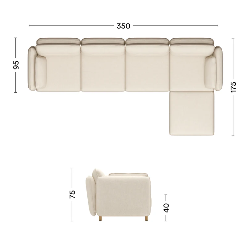 Sofa Mio Soft 4-Sitzer Weiß mit Chaiselongue