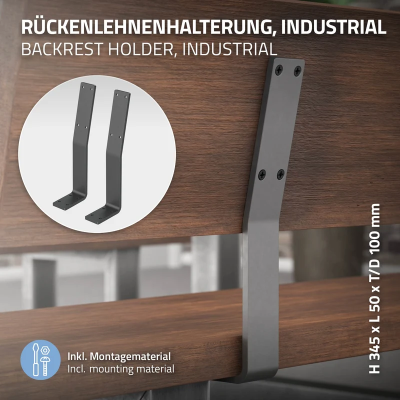 Rückenlehnenhalterung 2er Set 345 x 90 mm Grau aus Stahl ML-Design