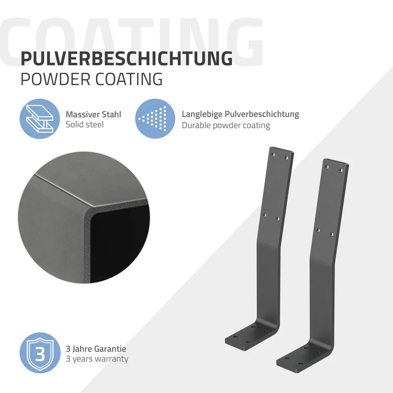 Rückenlehnenhalterung 2er Set 345 x 90 mm Grau aus Stahl ML-Design