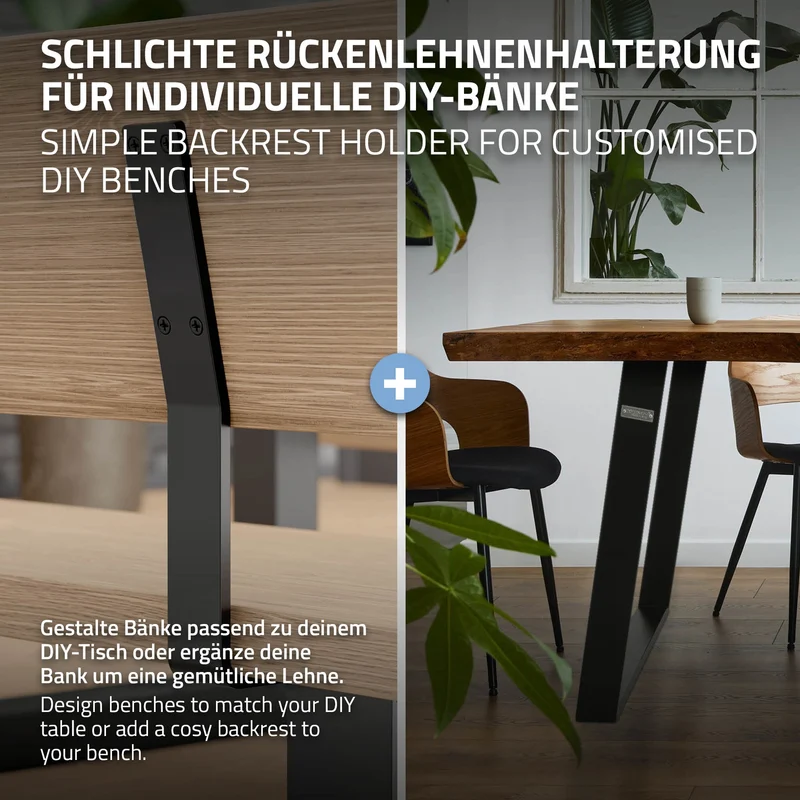 Rückenlehnenhalterung 2er Set 345 x 90 mm Schwarz aus Stahl ML-Design