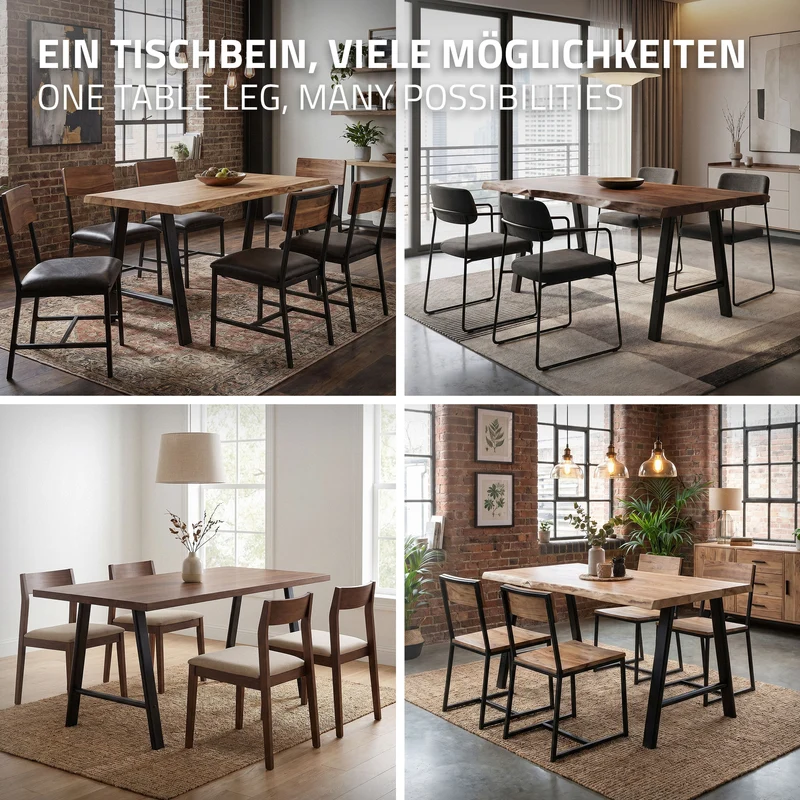 ML-DESIGN | Tischbeine 2er Set A-Form mit flaches Profil 60x72 cm aus Stahl Schwarz Tischgestell Tischfüße Tischkufen für Esstisch & Schreibtisch