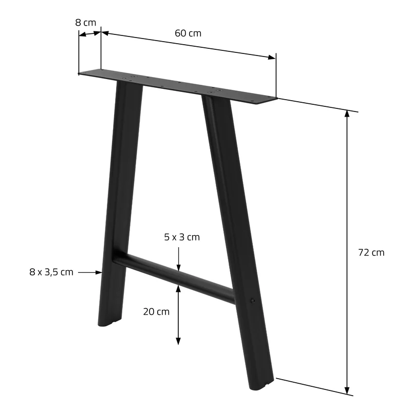 ML-DESIGN | Tischbeine 2er Set A-Form mit flaches Profil 60x72 cm aus Stahl Schwarz Tischgestell Tischfüße Tischkufen für Esstisch & Schreibtisch