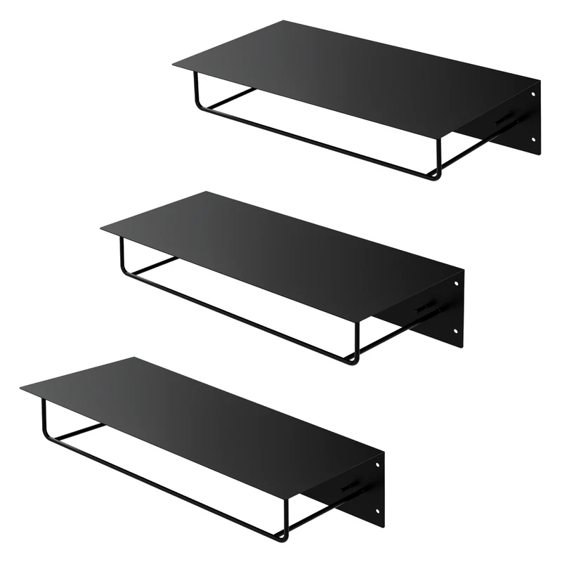 Kleiderstange Garderobe Wandmontage mit Ablage 60 x 30 x 15 cm Schwarz aus Metall ML-Design