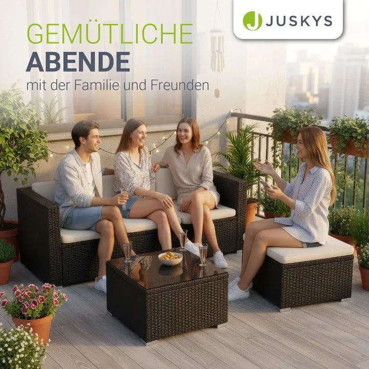 B-Ware Polyrattan Lounge Punta Cana Outdoor Sitzgarnitur für 4 Personen mit Tisch grau