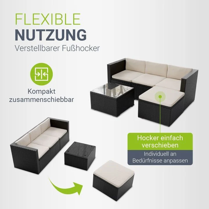 B-Ware Polyrattan Lounge Punta Cana Outdoor Sitzgarnitur für 4 Personen mit Tisch grau