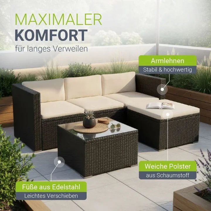 B-Ware Polyrattan Lounge Punta Cana Outdoor Sitzgarnitur für 4 Personen mit Tisch grau
