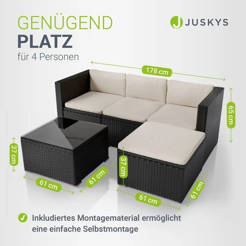 B-Ware Polyrattan Lounge Punta Cana Outdoor Sitzgarnitur für 4 Personen mit Tisch grau