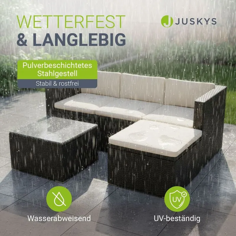 B-Ware Polyrattan Lounge Punta Cana Outdoor Sitzgarnitur für 4 Personen mit Tisch grau