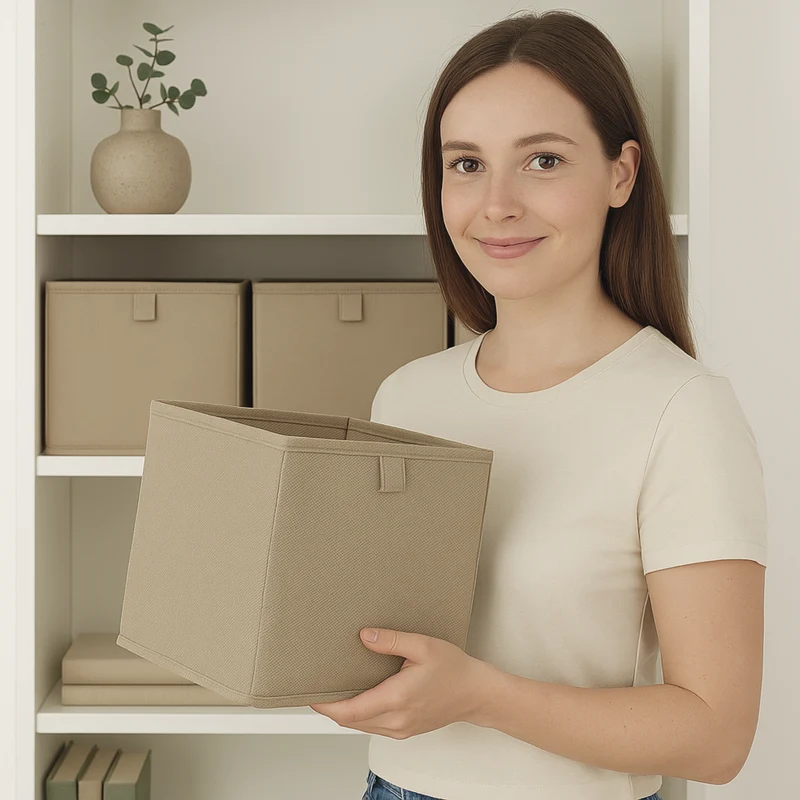 Box für IKEA Billy Regal in Beige, 24 x 24 x 24cm, faltbare Stoffbox
