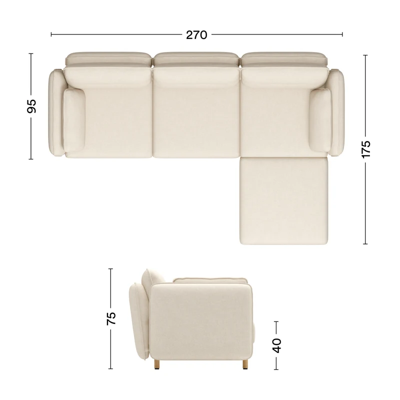 Sofa Mio Soft 3-Sitzer Eiche mit Chaiselongue