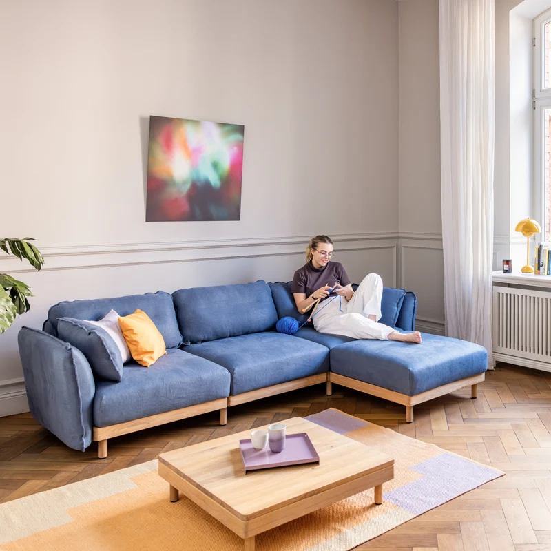 Sofa Mio Soft 3-Sitzer Eiche mit Chaiselongue