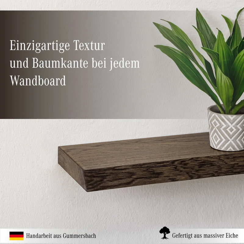 RESTPOSTEN Wandregal Eiche Baumkante – Modell Ruby Dunkel
