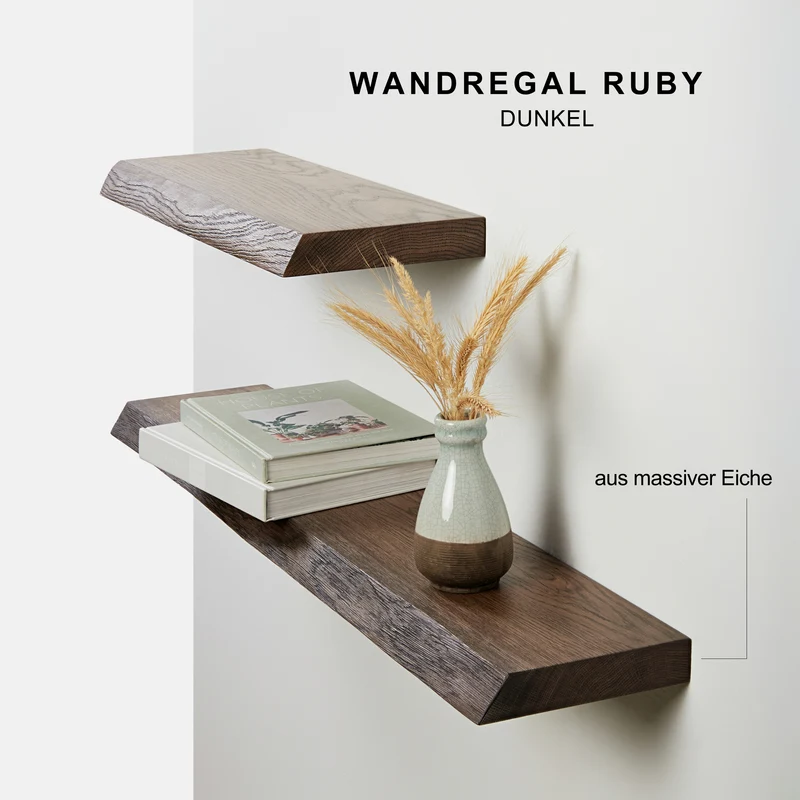 RESTPOSTEN Wandregal Eiche Baumkante – Modell Ruby Dunkel