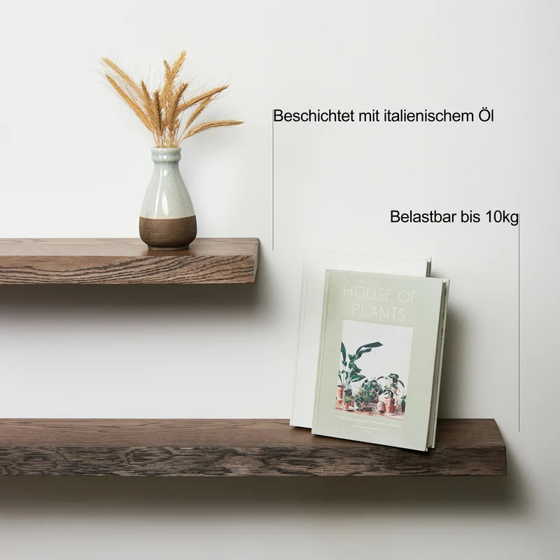 RESTPOSTEN Wandregal Eiche Baumkante – Modell Ruby Dunkel