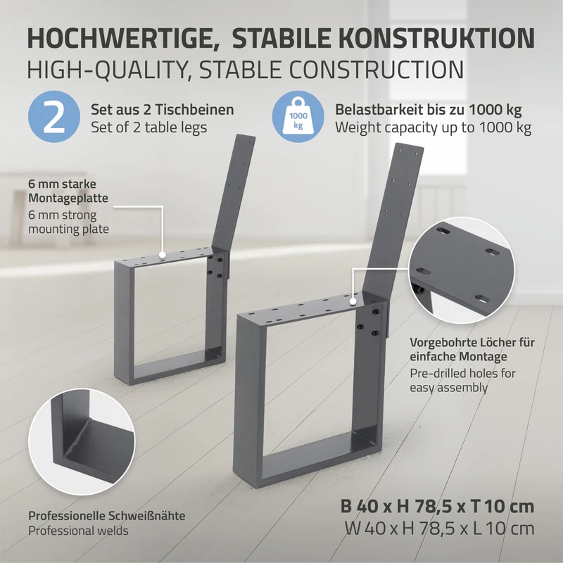 Bankgestell Bankkufen 2er Set O-Design 40 x 78,5 cm Anthrazit aus Stahl ML-Design