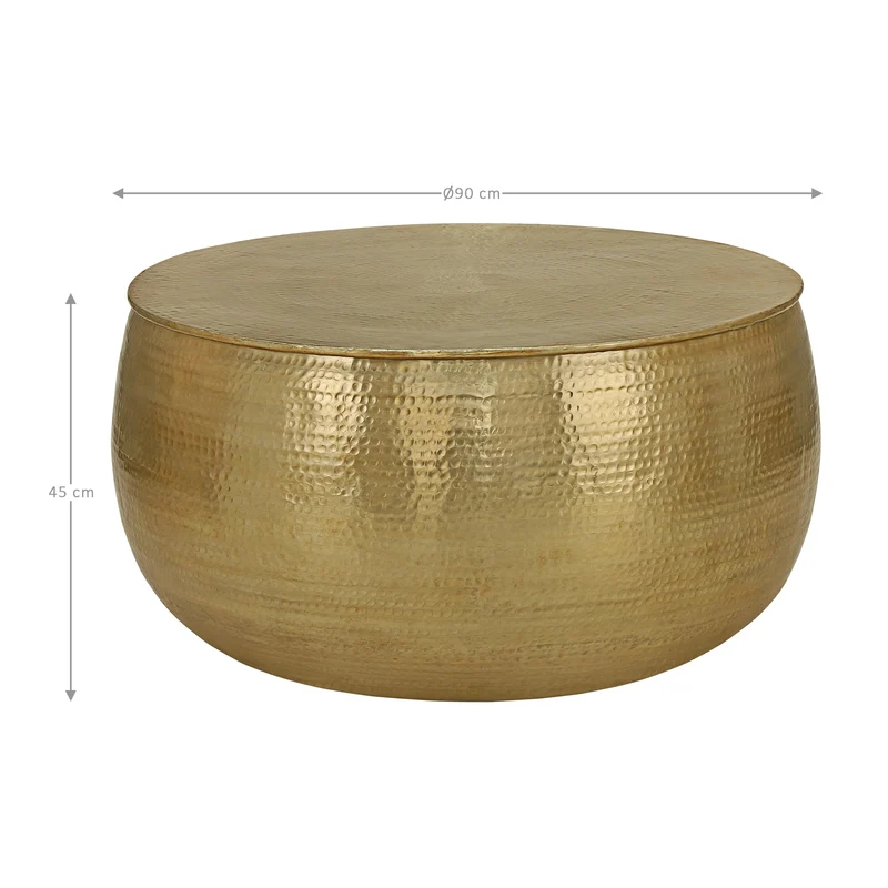 Couchtisch Ø 90x45 cm Gold aus Aluminium in Hammerschlag Optik WOMO-Design