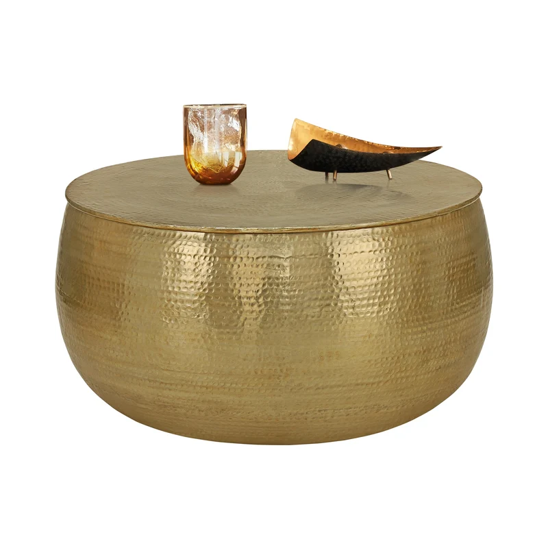 B-Ware Couchtisch Ø 90x45 cm Gold aus Aluminium in Hammerschlag Optik WOMO-Design