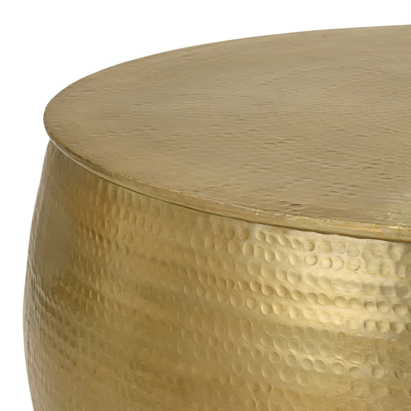 B-Ware Couchtisch Ø 90x45 cm Gold aus Aluminium in Hammerschlag Optik WOMO-Design