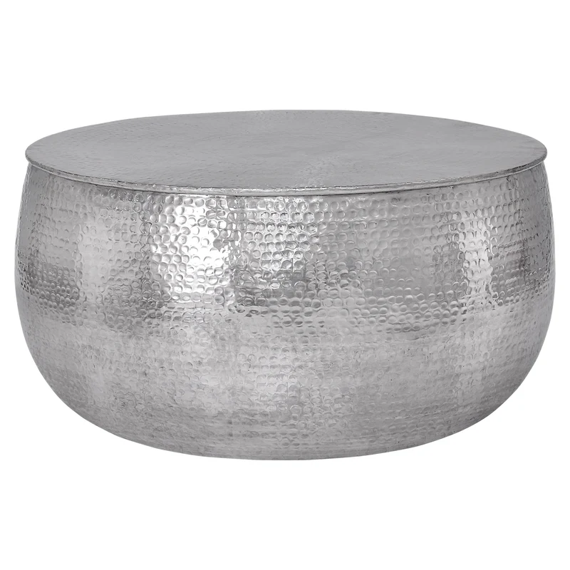 Couchtisch Ø 90x45 cm Silber aus Aluminium in Hammerschlag Optik WOMO-Design