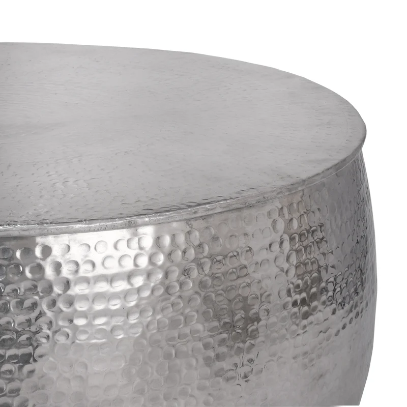 Couchtisch Ø 90x45 cm Silber aus Aluminium in Hammerschlag Optik WOMO-Design