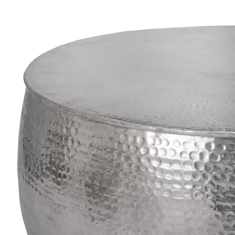 Couchtisch Ø 90x45 cm Silber aus Aluminium in Hammerschlag Optik WOMO-Design