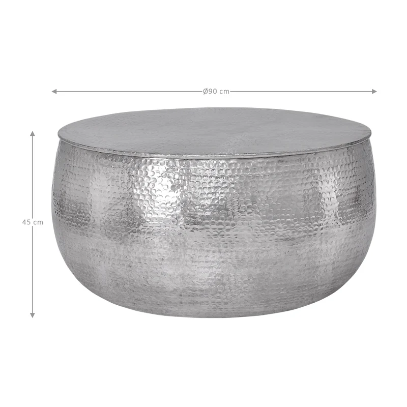 Couchtisch Ø 90x45 cm Silber aus Aluminium in Hammerschlag Optik WOMO-Design