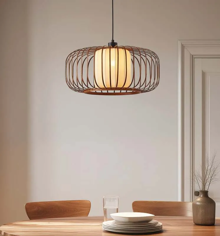 B-Ware Lindby Pendelleuchte Hängeleuchte Davella LED Lampe dimmbar Bambus Ø50cm natur