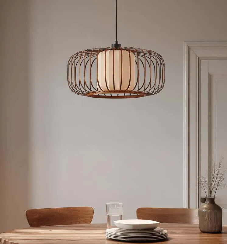B-Ware Lindby Pendelleuchte Hängeleuchte Davella LED Lampe dimmbar Bambus Ø50cm natur
